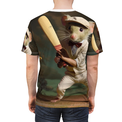 Mouse Cricket Batting, Wicket, Ball Hitting Stump, Howzat Moment - Unisex Cut & Sew Tee (AOP)