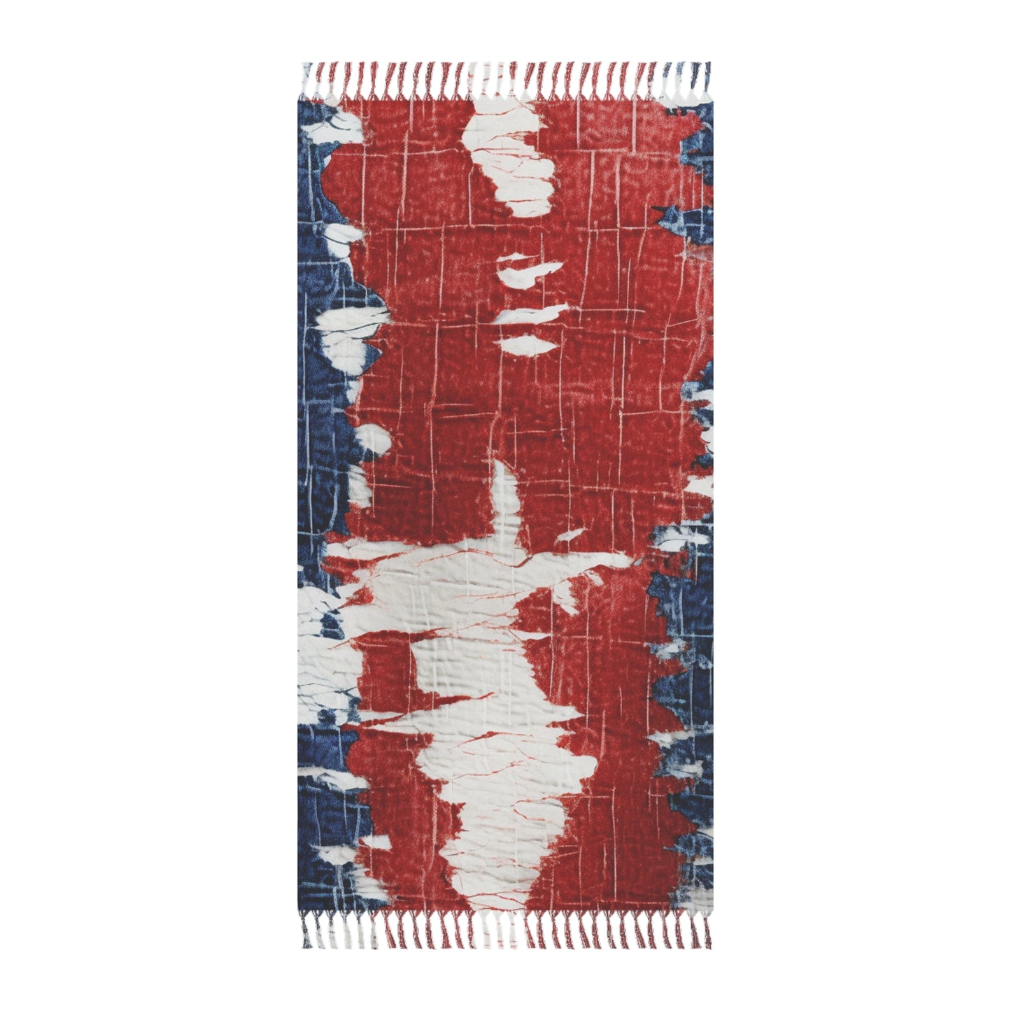 Patriotic Red, White & Blue: Distressed Denim-Style, Torn Fabric - Boho Beach Cloth