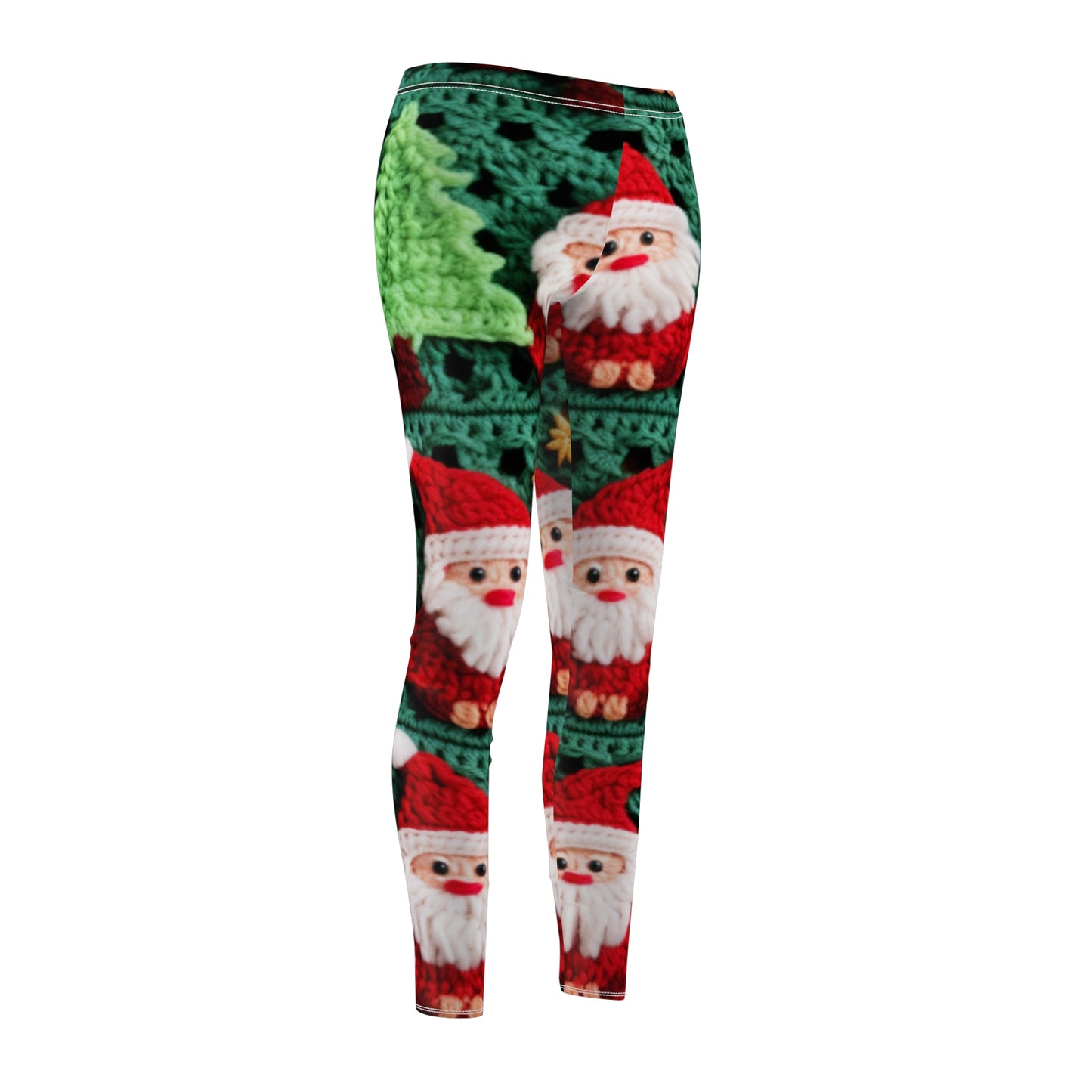 Patrón de ganchillo de Papá Noel, diseño navideño, decoración festiva, motivo de Papá Noel. Perfecto para la celebración navideña: leggings informales cortados y cosidos para mujer (AOP) 