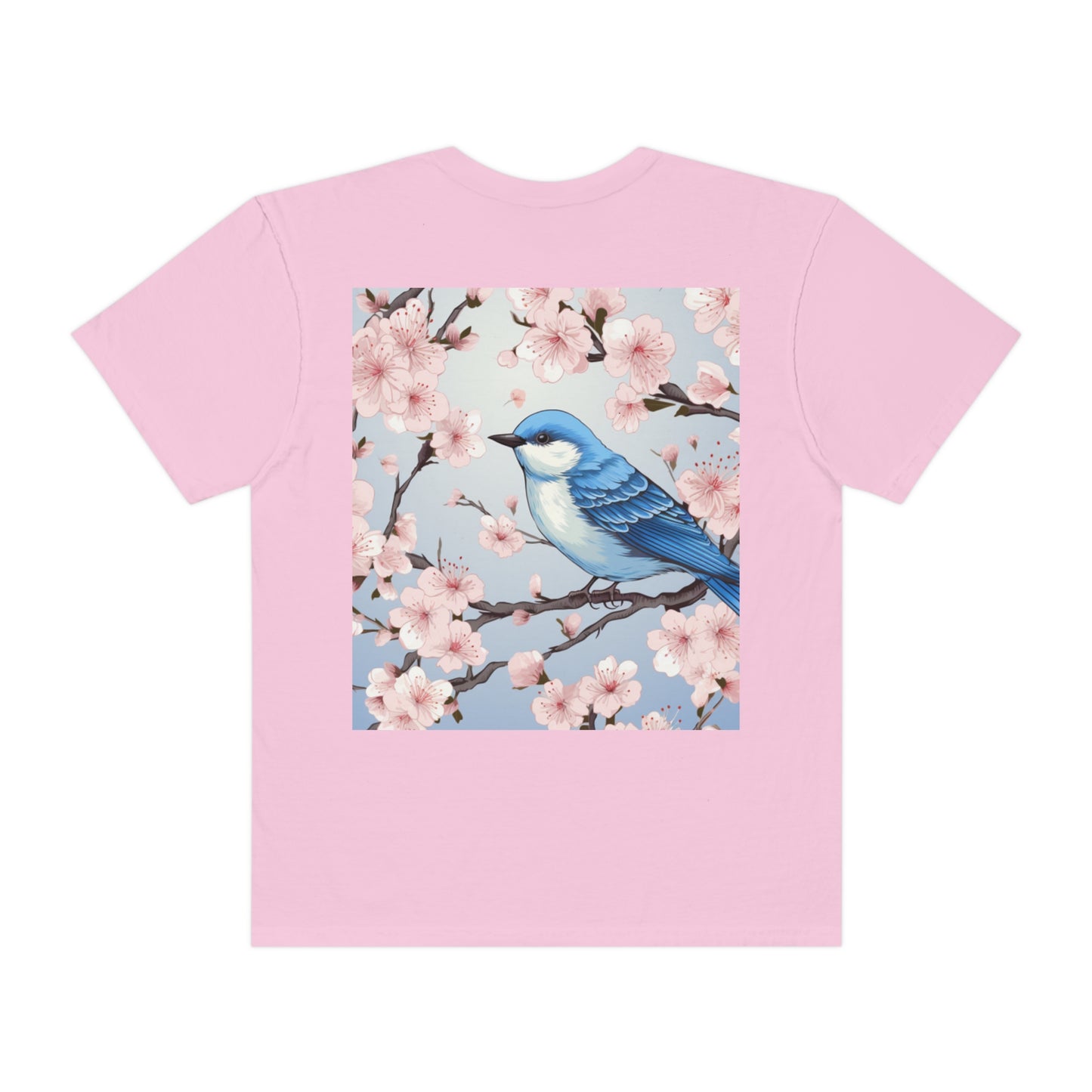 Cherry Blossom Tree Blue Bird Unisex Garment-Dyed T-shirt