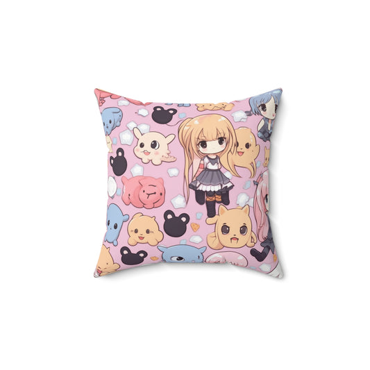 Kawaii Anime Girls: Cute and Adorable Manga Inspired Design - Spun Polyester Square Pillow