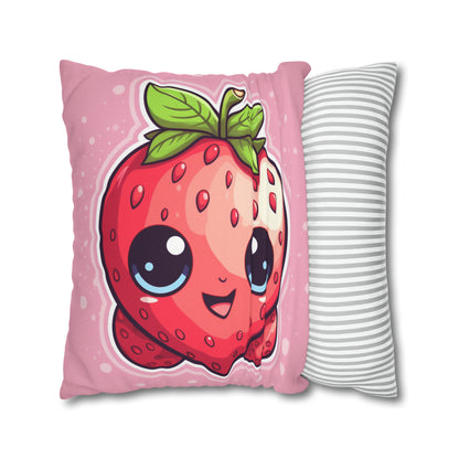 Kawaii Strawberry Adventure - Anime Classic Traditional Japanese Fruit - Otaku Artwork - Spun Polyester Square Pillow Case