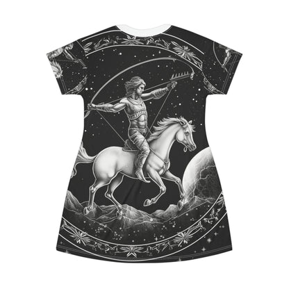 Sagittarius Zodiac Black & White Archer Design - T-Shirt Dress (AOP)