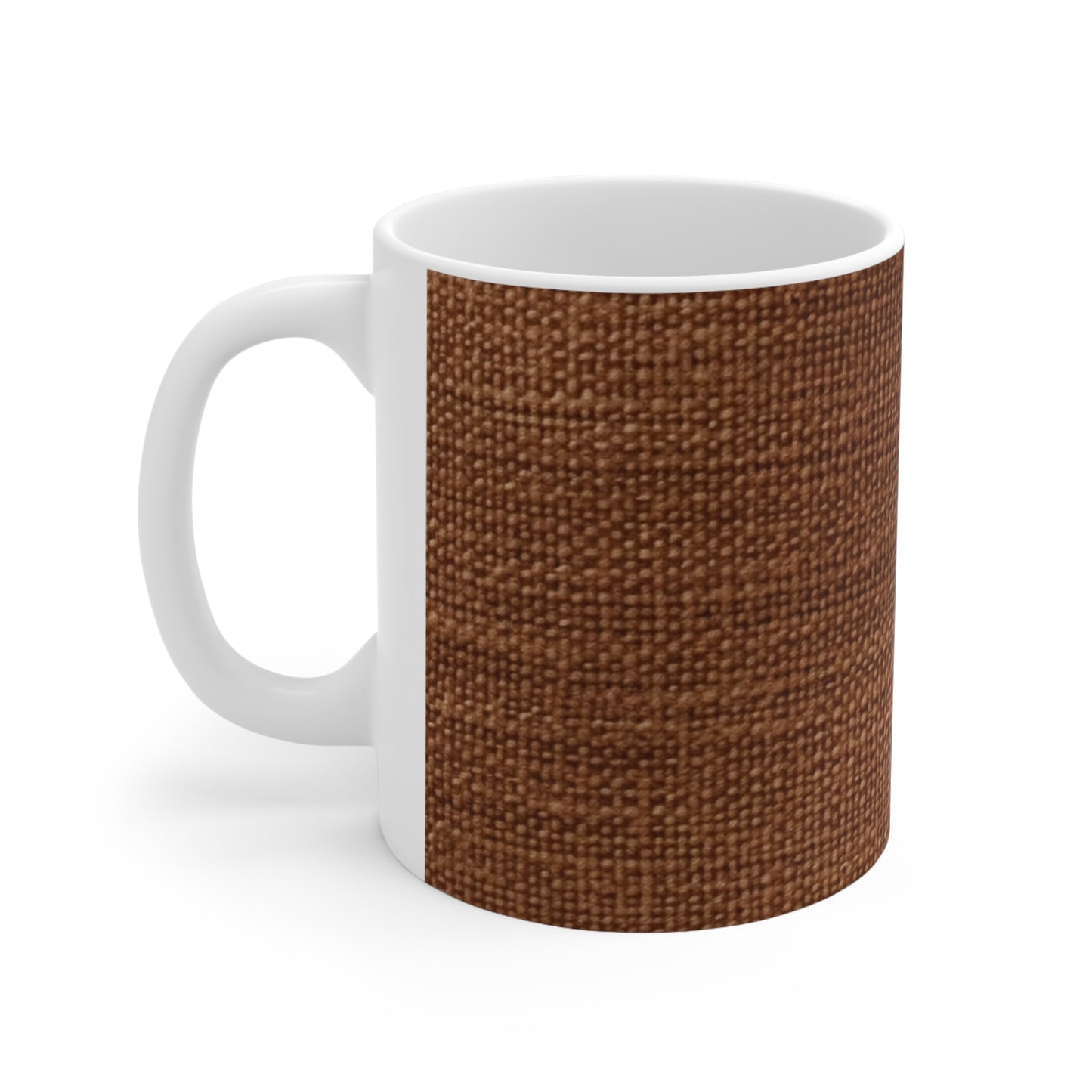 Marrón oscuro de lujo: tela con textura distintiva inspirada en la mezclilla - Taza de cerámica de 11 oz