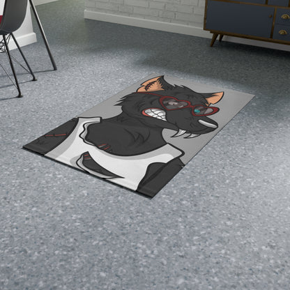 Heart Valentine Black Wolf Cyborg Dobby Rug