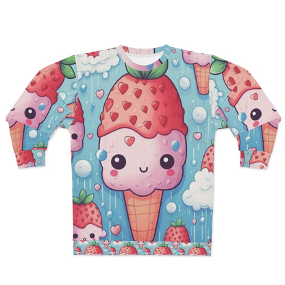 Cono de helado de fresa Kawaii - Delicia de postre de anime japonés tradicional - Regalo Otaku de bayas dulces - Sudadera unisex (AOP) 