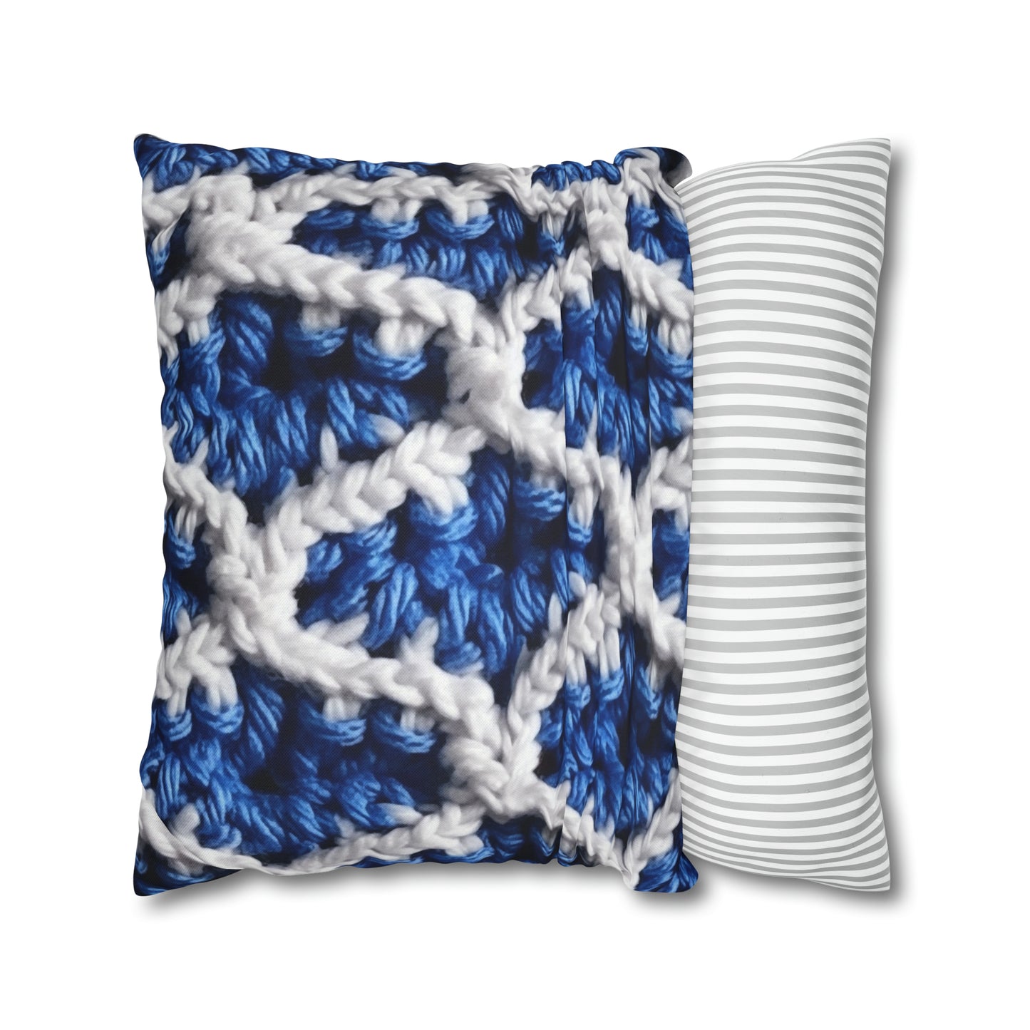 Blueberry Blue Crochet, White Accents, Classic Textured Pattern - Spun Polyester Square Pillow Case