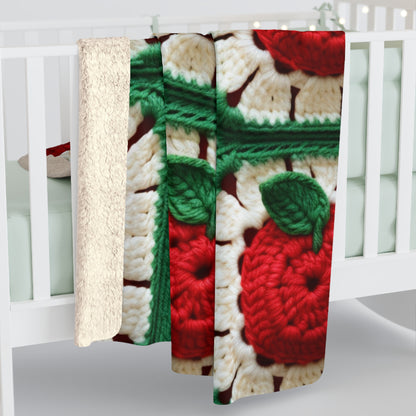 Apple Granny Square Crochet Pattern: Wild Fruit Tree, Delicious Red Design - Sherpa Fleece Blanket