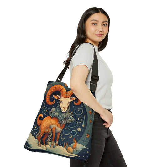 Diseño humorístico estilo libro infantil del zodiaco Capricornio - Bolsa de mano ajustable (AOP) 