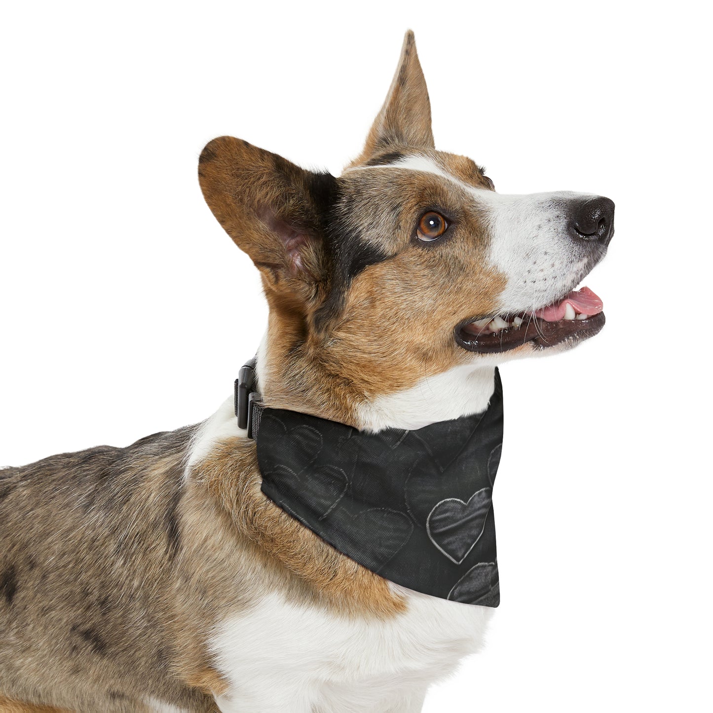 Black: Distressed Denim-Inspired Fabric Heart Embroidery Design - Dog & Pet Bandana Collar