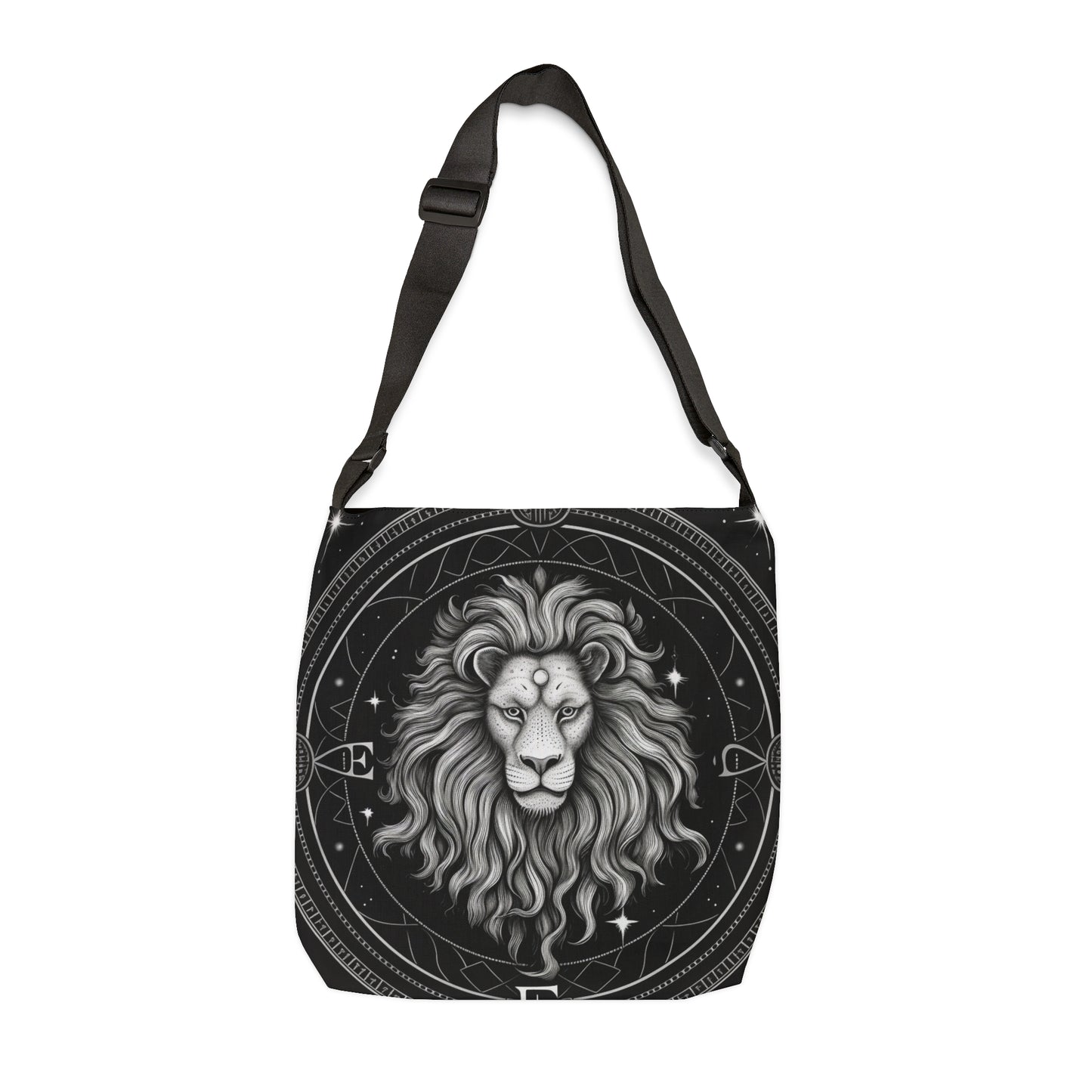 Leo Zodiac Tote Bag, Black White Lion Design, 100% Spun Polyester, Adjustable Strap