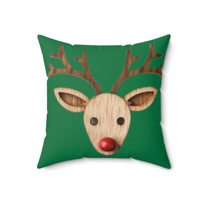 Nariz de reno rojo Navidad clásica temporada de invierno - Verde - Almohada cuadrada de poliéster hilado