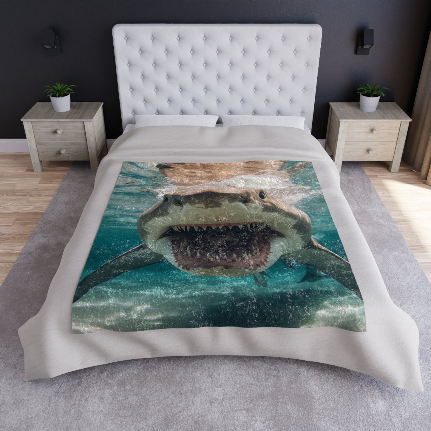 Bull Shark: River Monster Menace - Realistic Dark Water Predator - Crushed Velvet Blanket