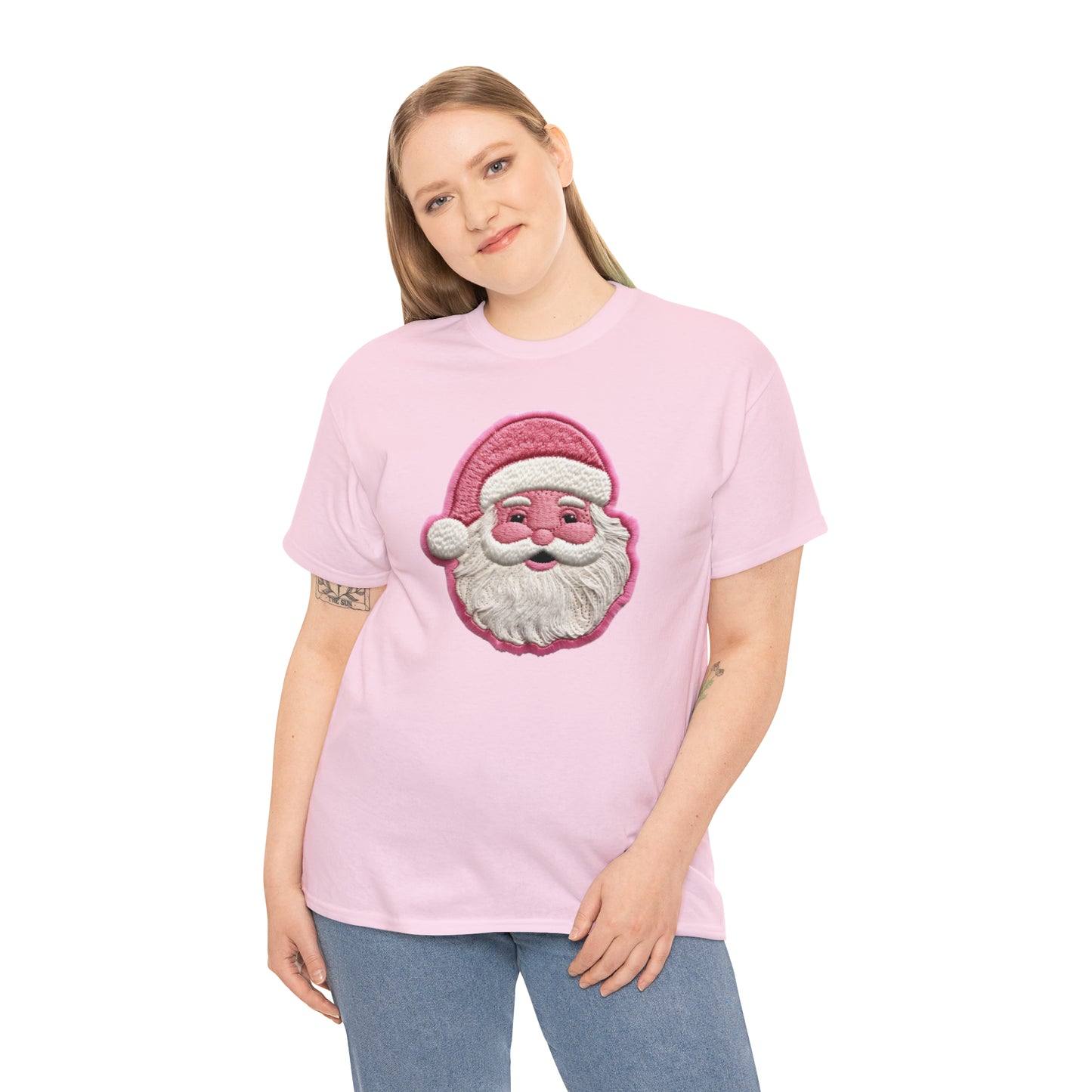 Santa Patch in Pink Christmas - Unisex Heavy Cotton Tee