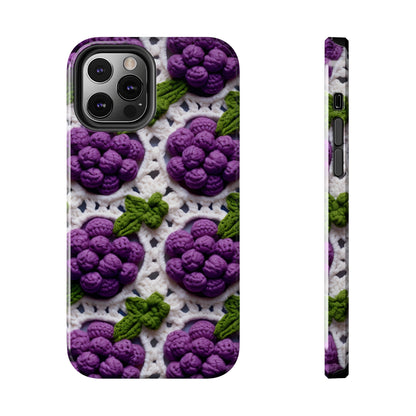 Crochet Grapes Pattern - Granny Square Design - Fresh Fruit Pick - Orchard Purple Snack Food - Tough Phone Cases