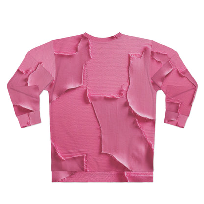 Distressed Neon Pink: Edgy, Ripped Denim-Inspired Doll Fabric - Unisex Sweatshirt (AOP)