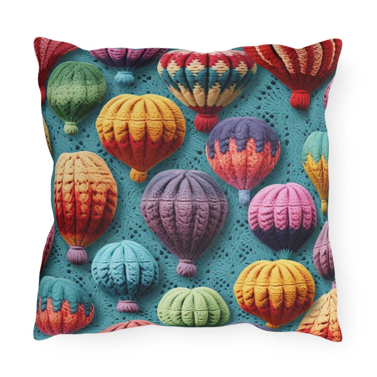 Crochet Hot Air Balloons Sky Travel Transport Scenic Style - Outdoor Pillows