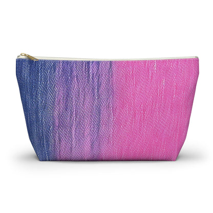 Dual Delight: Half-and-Half Pink & Blue Denim Daydream - Accessory Pouch w T-bottom