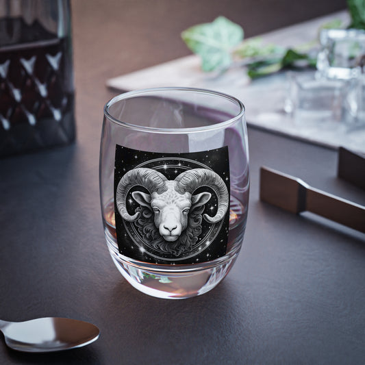 Aries Zodiac Whiskey Glass - High-Quality Clear Glass - Black & White Starry Design