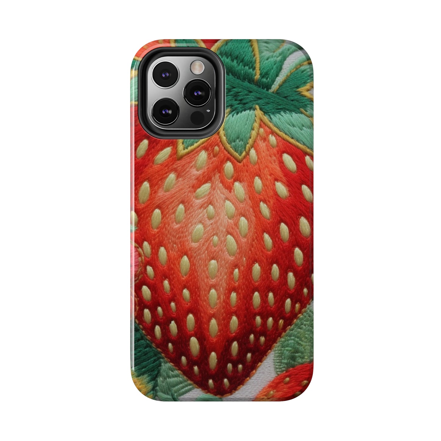 Berry Delight: Sun-Kissed Strawberries Fields Meet Embroidered Style Strawberry Patterns - Tough Phone Cases