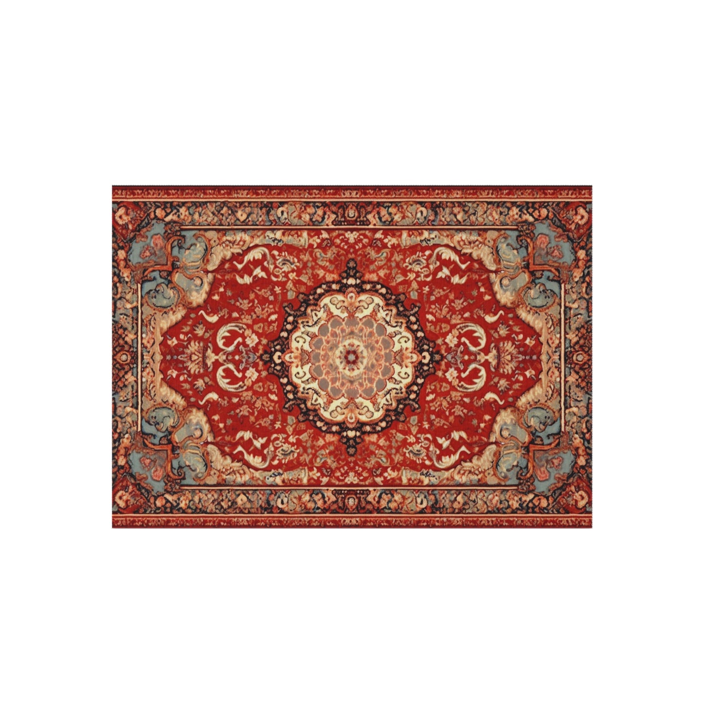 Chenille Outdoor Rug, Traditional Design, 8x10 or 5x8 Size Options, Red Oriental