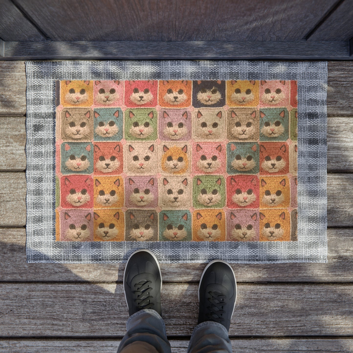 Crochet Cat, Summer Cotton, Feline, Retro Cat Cardigan, Kitten Crochet Cotton Creation - Door Coir Mat