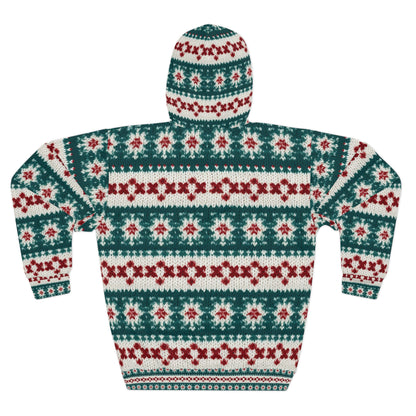 Christmas Knit Crochet Holiday, Festive Yuletide Pattern, Winter Season - Unisex Pullover Hoodie (AOP)