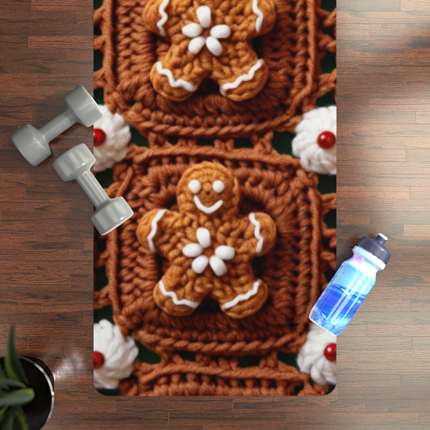 Gingerbread Man Crochet, Classic Christmas Cookie Design, Festive Yuletide Craft. Holiday Decor - Rubber Yoga Mat