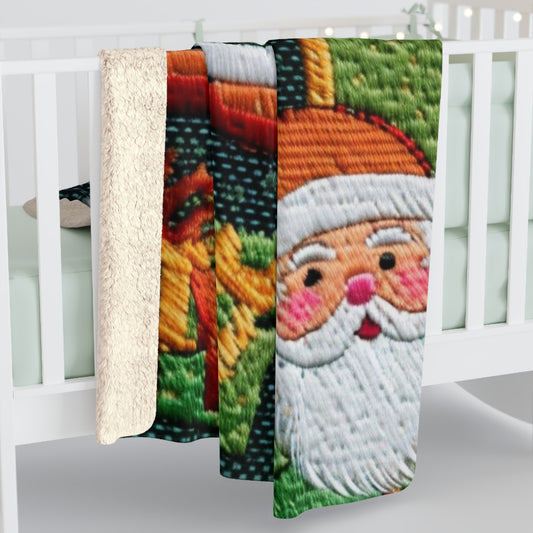 Christmas Santa Claus - Embroidered Presents - Festive Winter Wonderland - Deck the Halls Design - Sherpa Fleece Blanket