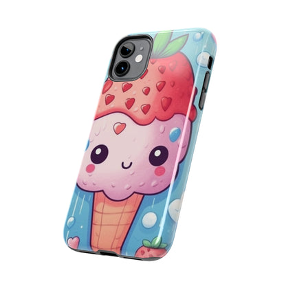 Kawaii Strawberry Sundae Cone - Traditional Japanese Anime Dessert Delight - Sweet Berry Otaku Gift - Tough Phone Cases