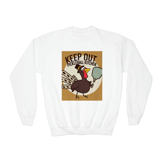 Pickleball Funny Gift - Thanksgiving Turkey - Youth Crewneck Sweatshirt