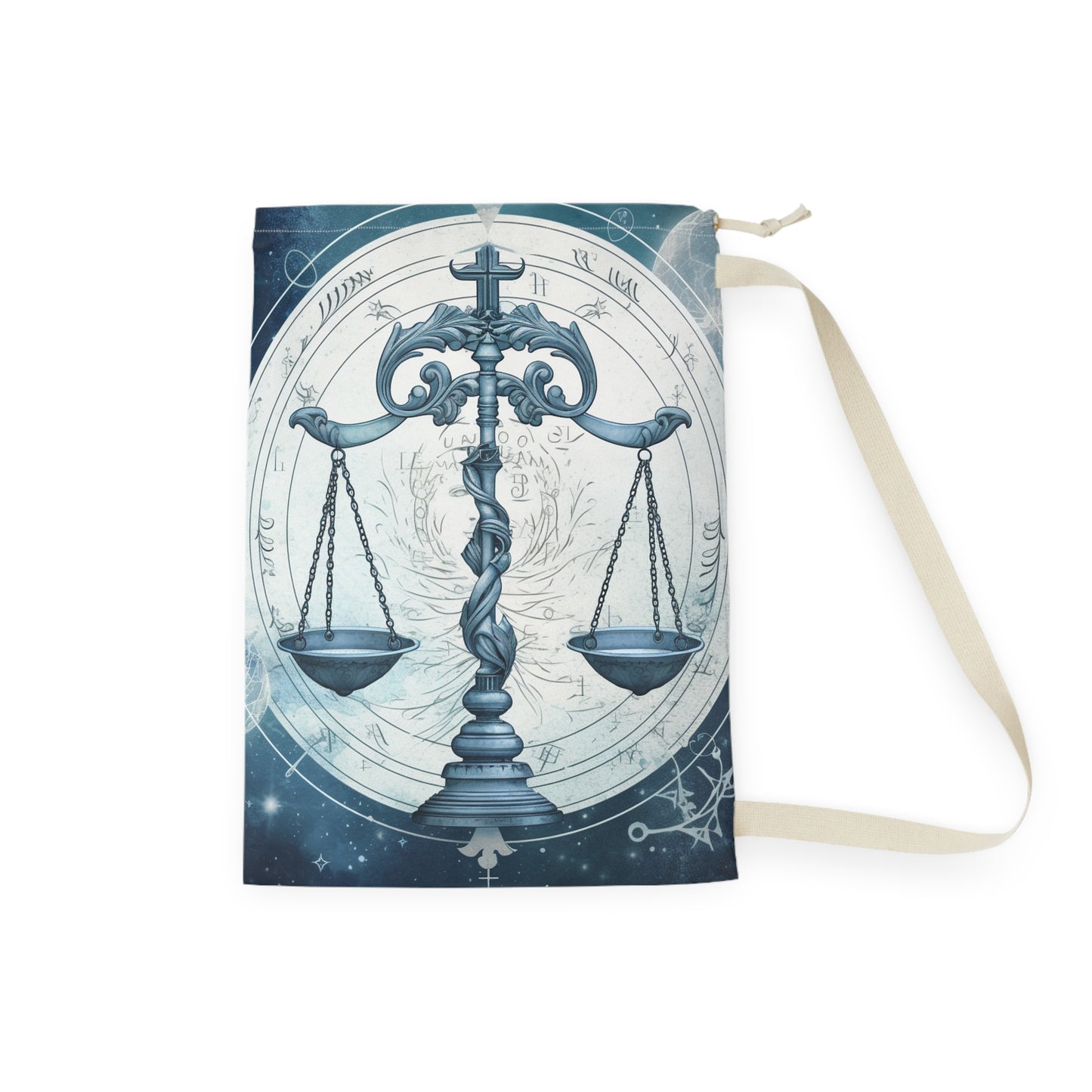 Blue Tones Libra Zodiac Cosmic Astro - Balance Scale & Symbols - Laundry Bag