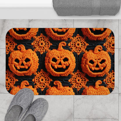 Patrón de vacaciones festivo de terror aterrador de calabaza de ganchillo de Halloween - Alfombra de baño