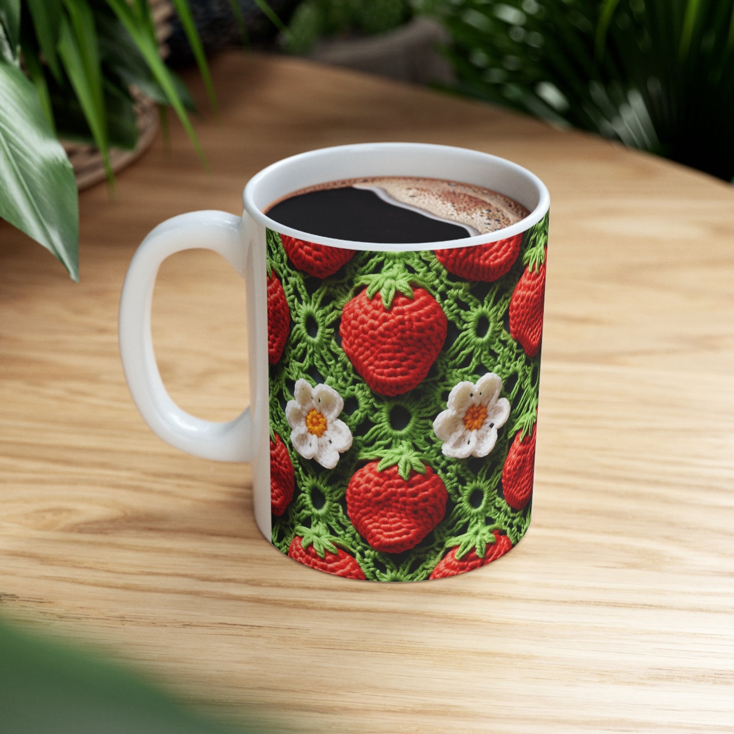 Strawberry Field Crochet - Forever Forest Greens - Fruit Berry Harvest Crop - Ceramic Mug 11oz