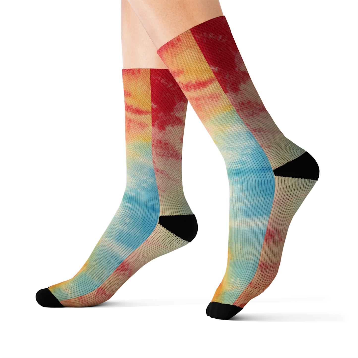 Rainbow Tie-Dye Denim: Espectáculo de diseño de tela multicolor vibrante - Calcetines de sublimación 