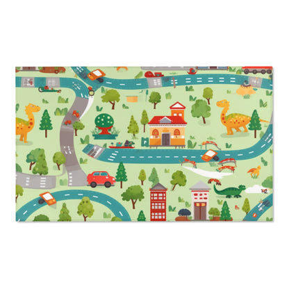 Jurassic Adventure: Children's Dinosaur Town, Vehicle Roadway Play - Area Rugs