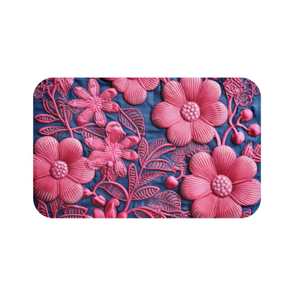 Denim Azul Muñeca Rosa Floral Bordado Estilo Tela Flores - Alfombra De Baño