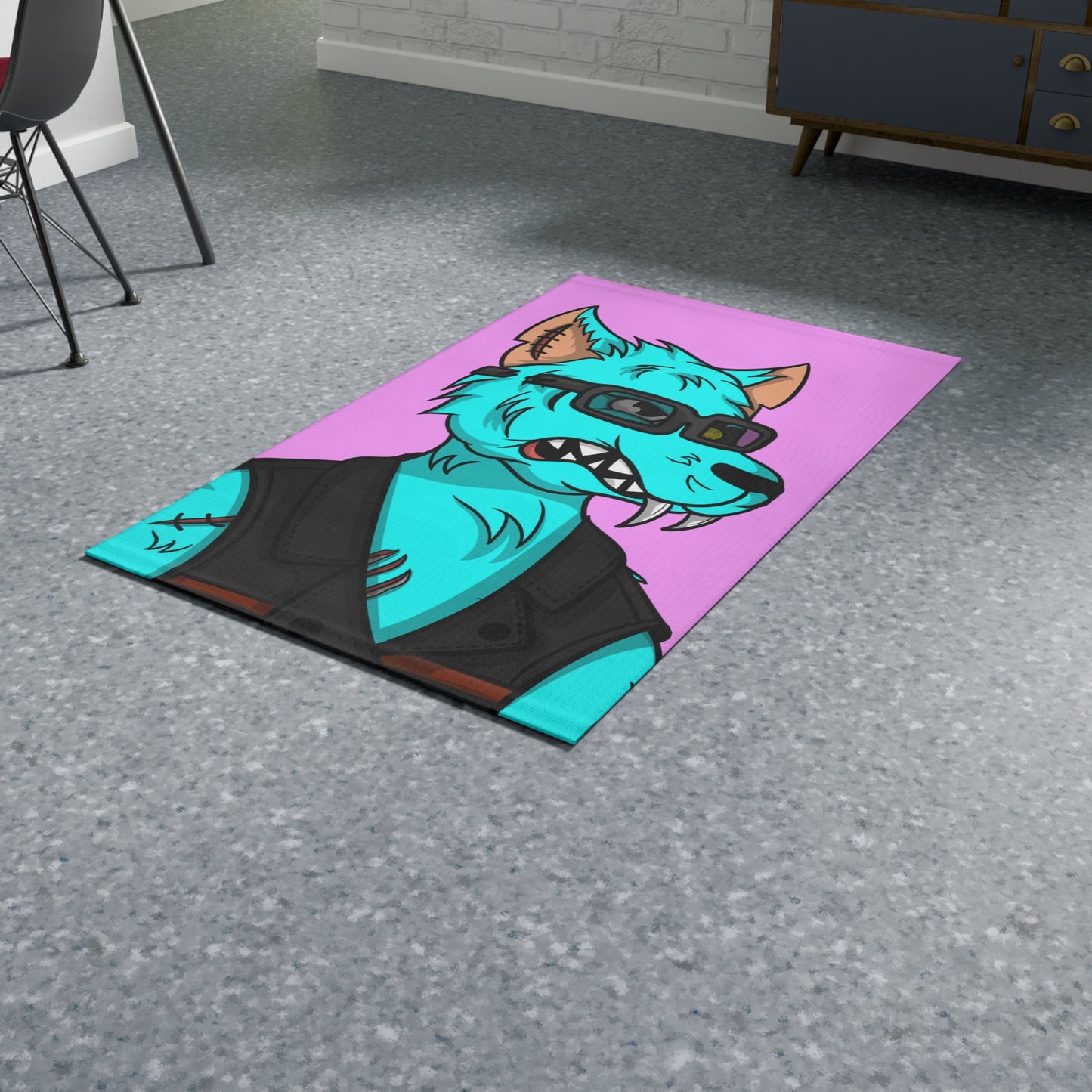 Wolve Aqua Water Blue Wolf Cyborg Dobby Rug