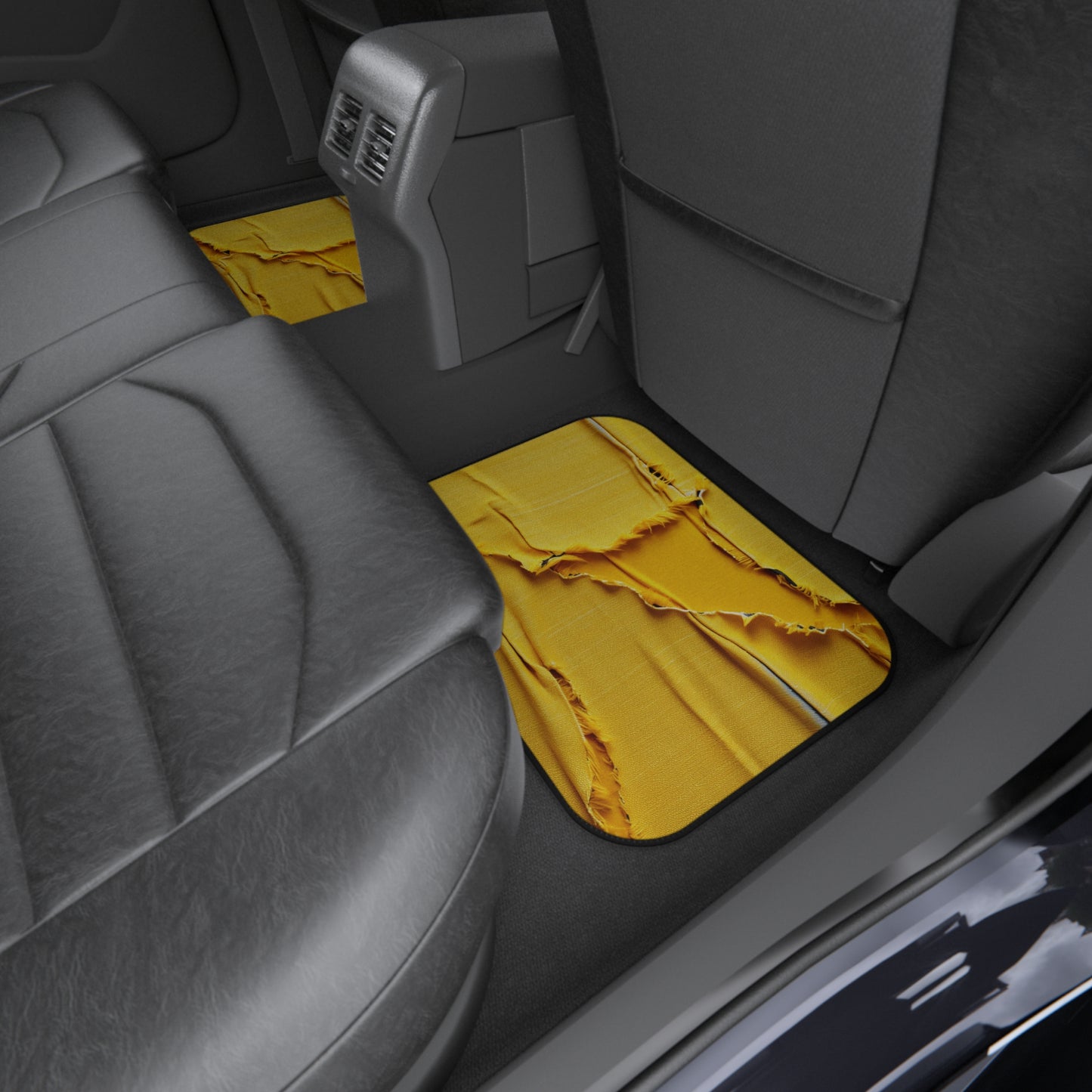 Banana Yellow Lemon: Bold Distressed, Denim-Inspired Fabric - Car Mats (Set of 4)