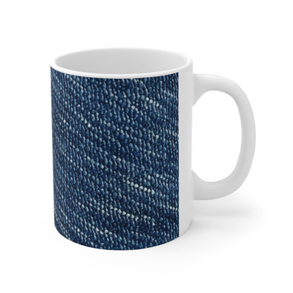 Denim-Inspired Design - Distinct Textured Fabric Pattern - Ceramic Mug 11oz