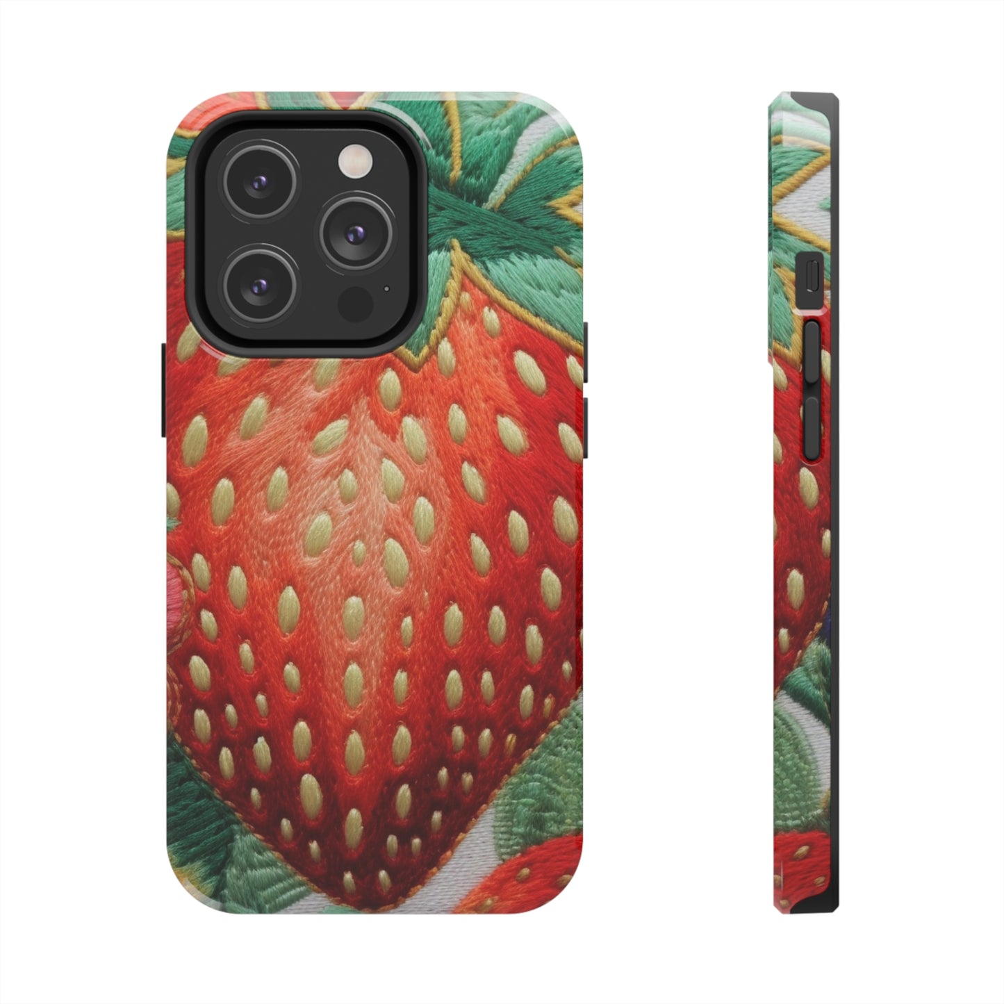 Berry Delight: Sun-Kissed Strawberries Fields Meet Embroidered Style Strawberry Patterns - Tough Phone Cases