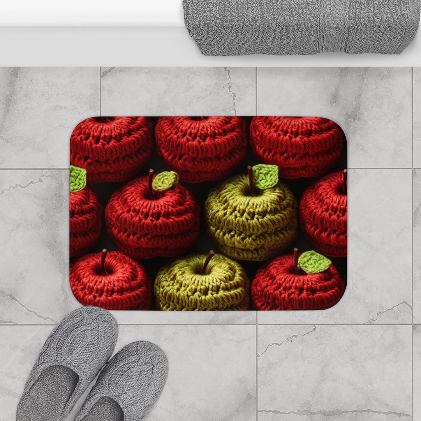 Crochet Apple Amigurumi - Grandes manzanas rojas americanas - Diseño de refrigerio de frutas saludables - Alfombra de baño