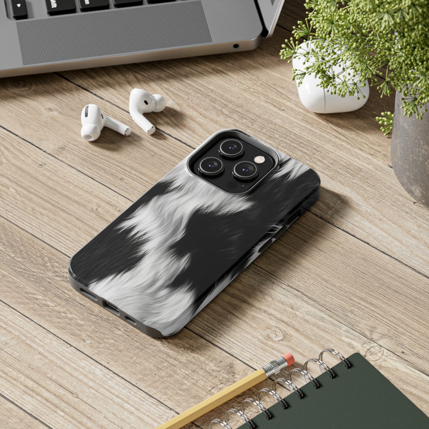 Cowhide on Hair Leather - Black and White - Designer Style - Tough Phone Cases