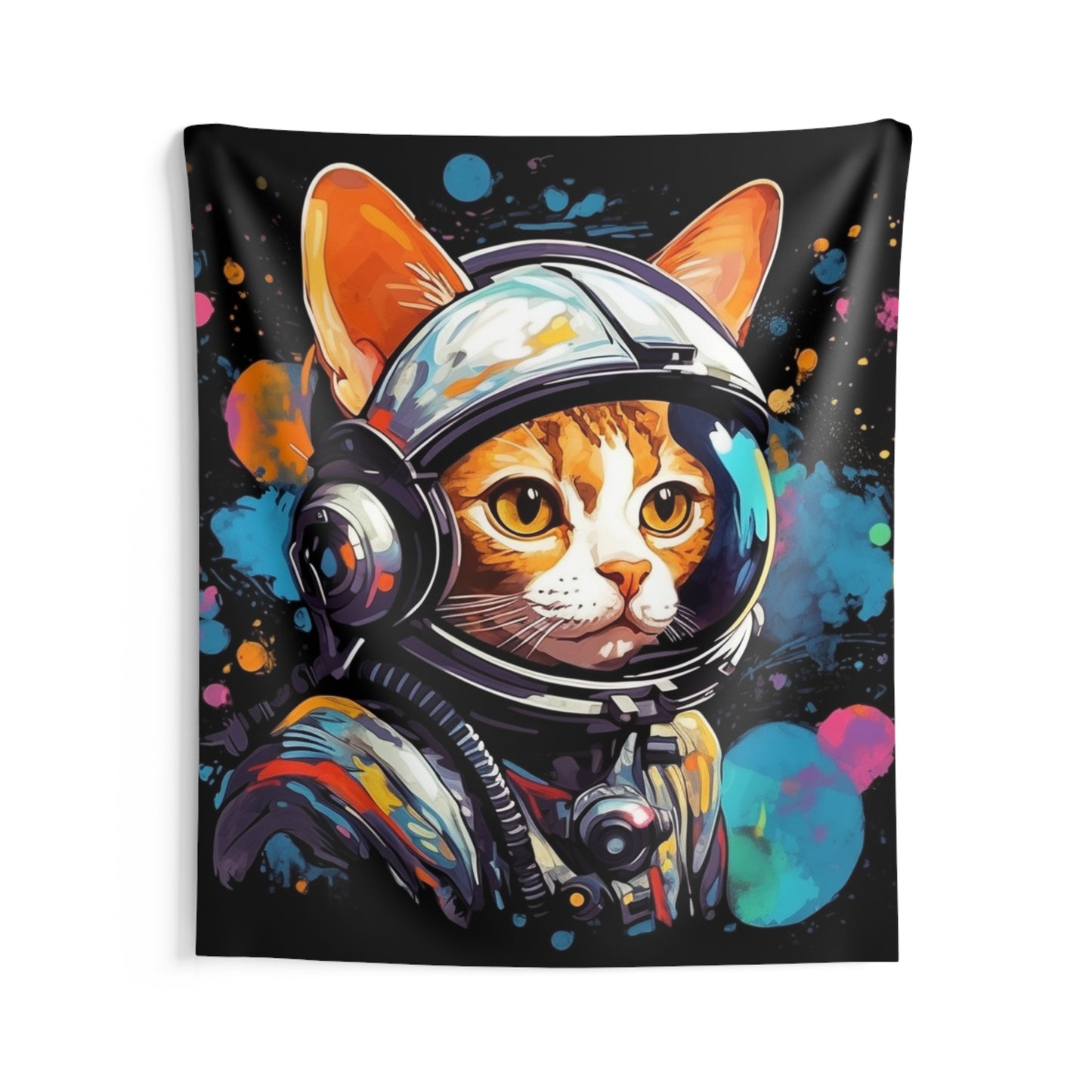 Astro Cat Adventure Feline - 宇宙空間に浮かぶ鮮やかなポップアート - 屋内壁タペストリー