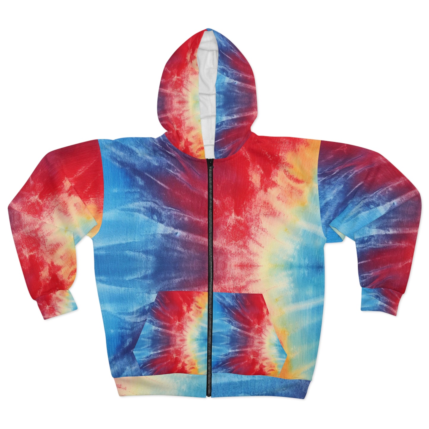 Rainbow Tie-Dye Denim: Vibrant Multi-Color, Fabric Design Spectacle - Unisex Zip Hoodie (AOP)