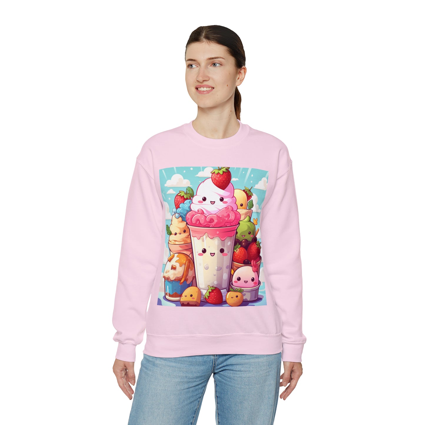 Strawberry Japan Milkshake - Kawaii Dessert Delight - Sweet Berry Anime Character - Unisex Heavy Blend™ Crewneck Sweatshirt