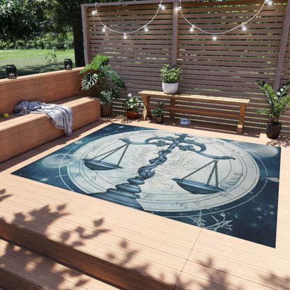 Blue Tones Libra Zodiac Cosmic Astro - Balance Scale & Symbols - Outdoor Rug