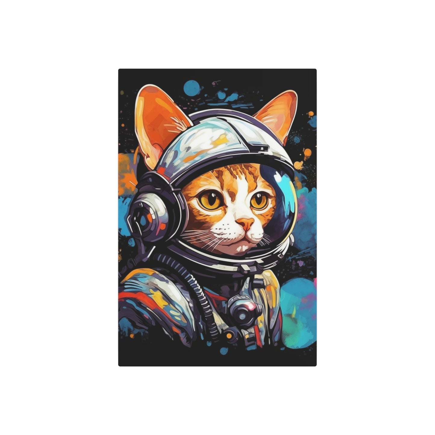 Astro Cat Adventure Feline - Pop Art, Floating in Cosmic Space - Metal Art Sign