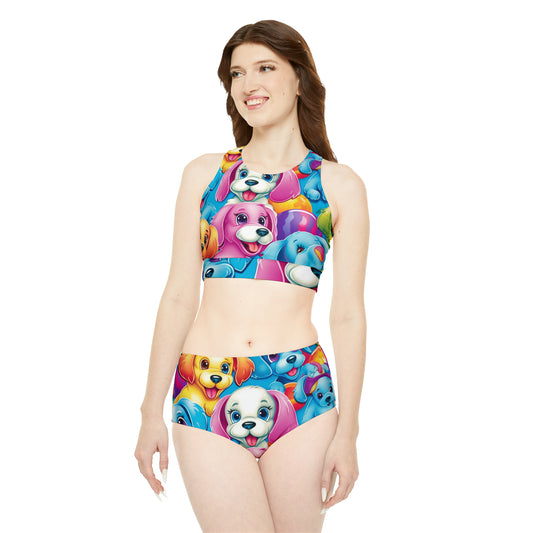 Happy Puppy & Dog Design - Vivid and Eye-Catching - Sporty Bikini Set (AOP)