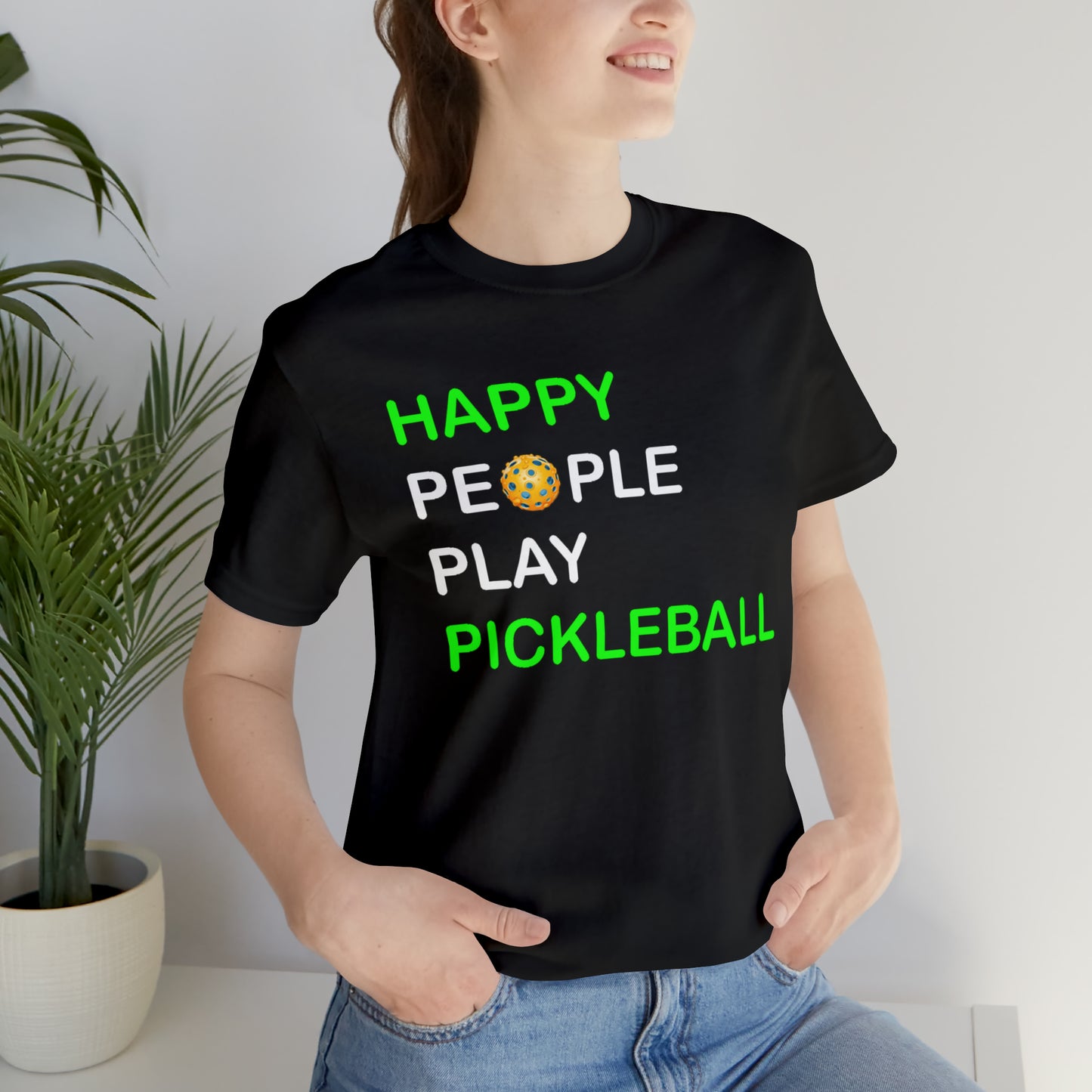 Happy People Play Pickleball スポーツ ゲーム ダブルス グラフィック - ユニセックス ジャージ 半袖 Tシャツ